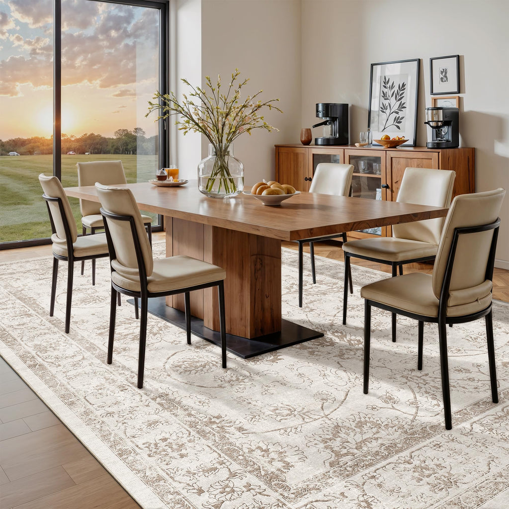 Madane 9x12 Area Rugs for Living Room, Washable Natural Rug Brown/Ivory