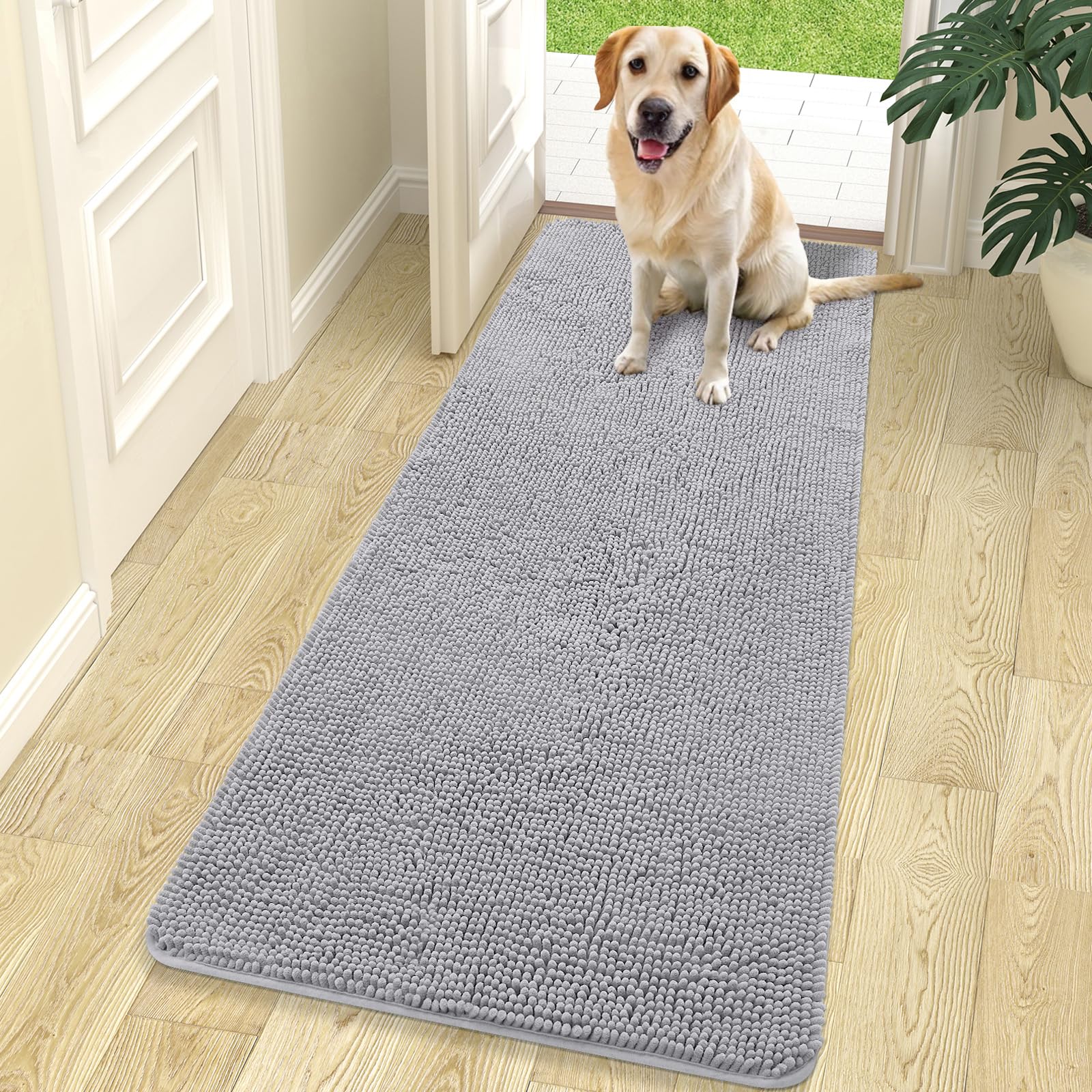 OLANLY Dog Door Mat for Muddy Paws 70x24, Super Absorbent Chenille Mud Mat