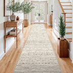3x15 Washable Kitchen Runner Rug: Modern Moroccan Runners for Hallway Soft Non Slip Rugs with Rubber Backing Low Pile Thin Waterproof Floor Carpet for Entryway Bedroom Bathroom Indoor 3x15 Beige