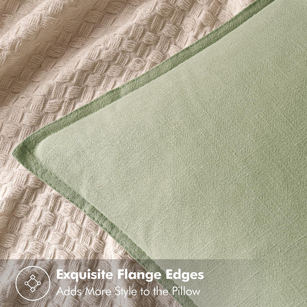 MIULEE Decorative Linen Euro Sham Pillow Covers 24x24 Light Green