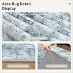 12x15 Washable Area Rug Blue/Grey Neutral Abstract Living Room Large Carpet Non Slip Bedroom Indoor Office Dining Room Low Pile Thin Rug