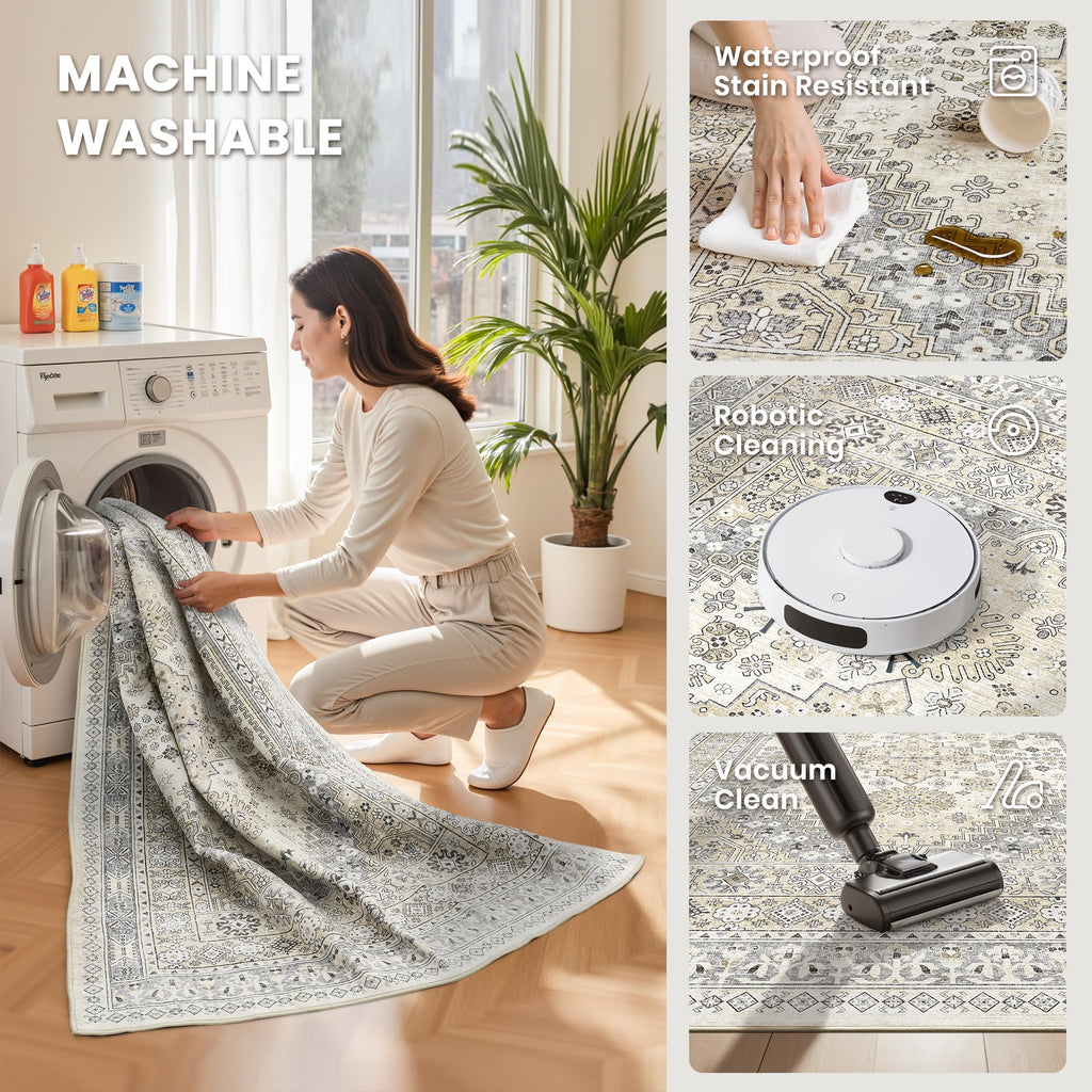 zesthome 2x6 Runner Rug Non Slip,Washable Hallway Runner Rug,Beige