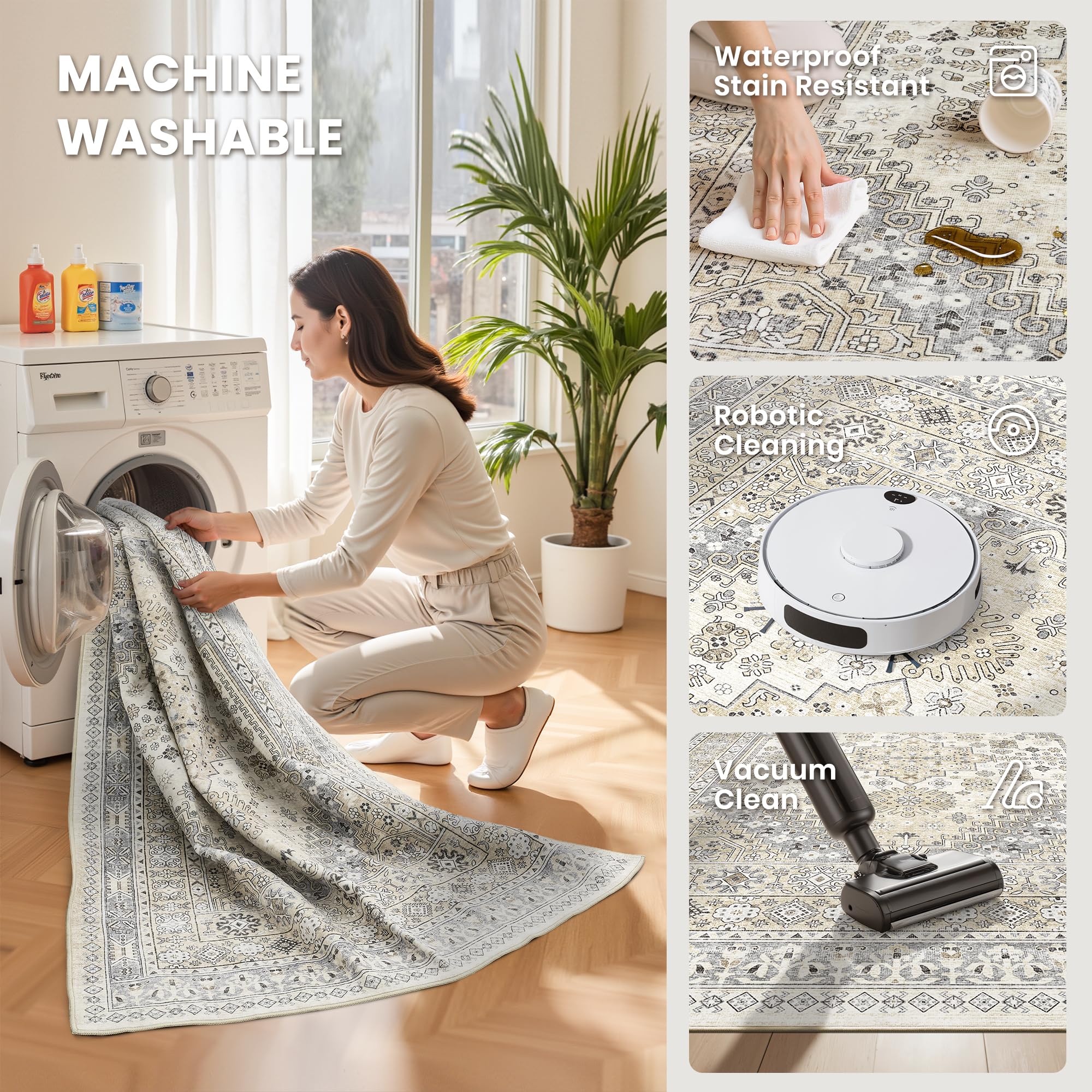 zesthome 4x6 Area Rug for Entryway,Washable Kitchen Rug,Beige