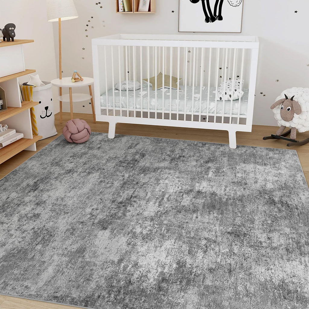 Nakagishi 7x9 Area Rugs Living Room: Washable Abstract Large Neutral Soft Rug Stain Resistant Modern Indoor Floor Non-Slip Carpet for Bedroom Nursery Kids Playroom Office Dining Room Dorm- Grey