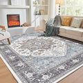 OPPODREAM Soft Area Rugs 4x6, Persian-Inspired Washable Rug, Grey & Yellow