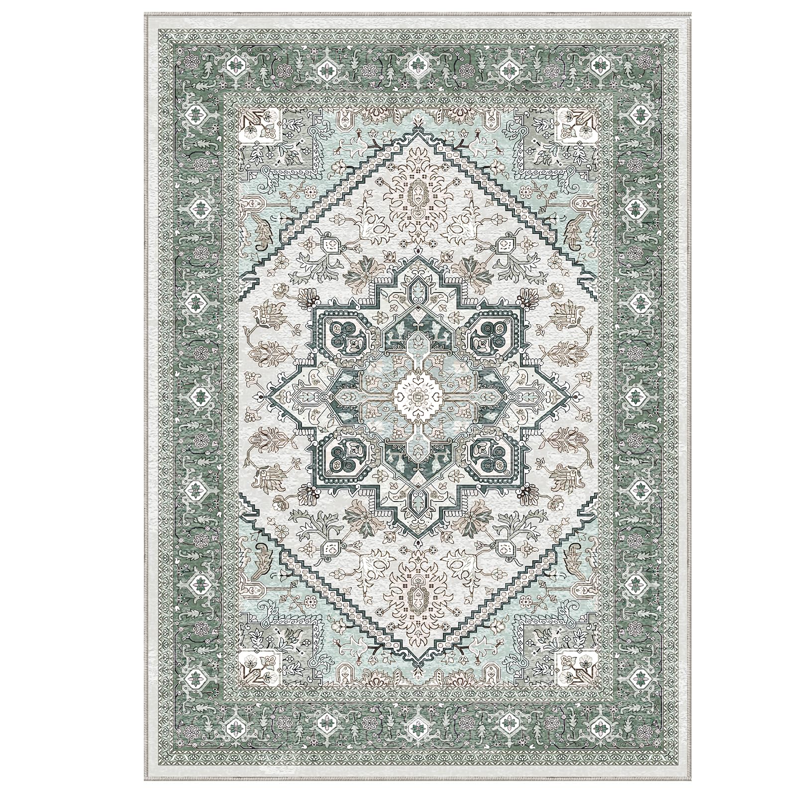 OPPODREAM Soft Area Rugs 9x12, Persian-Inspired Washable Rug, Green