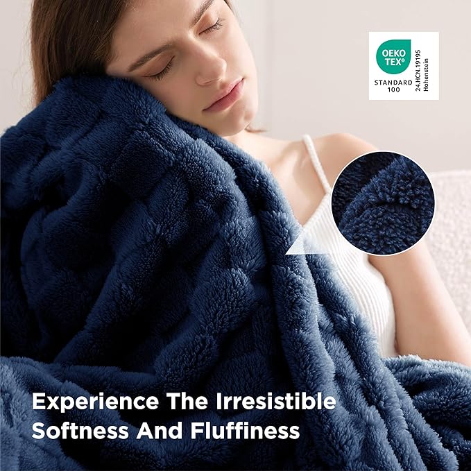Bedsure GentleSoft Blankets Queen Size for Bed - Super Soft Cozy Blanket for Kids Girls, Large Fuzzy Fleece Throw for Bedroom Decor, Navy, 90x90 Inches