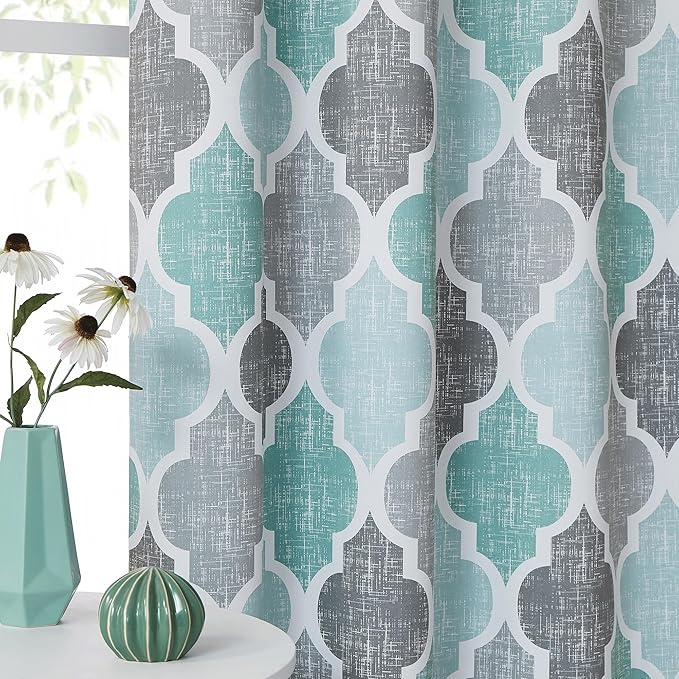 Beauoop Moroccan Valance Curtains for Kitchen Cafe Aqua Grey 52x18 1 Panel