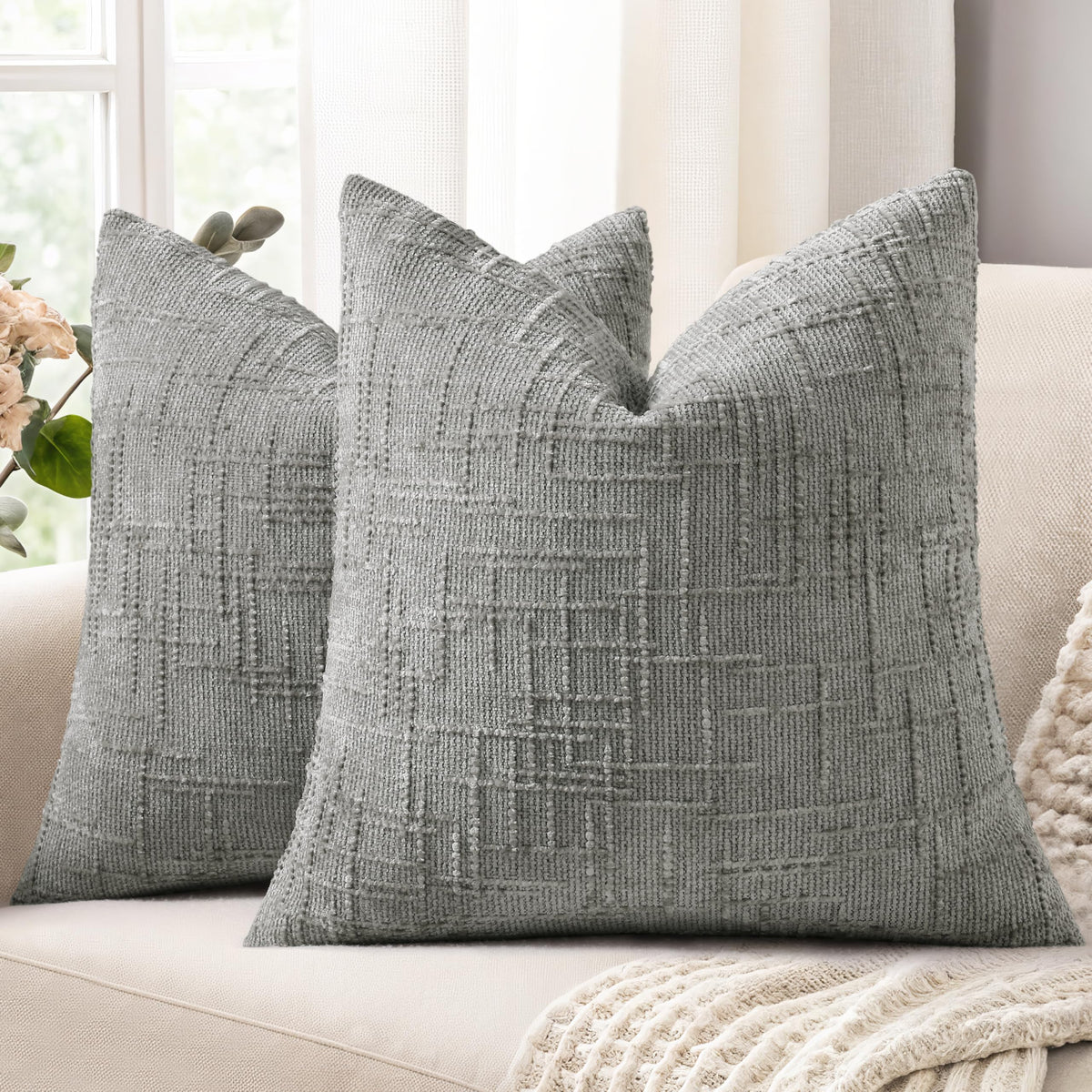 decorUhome Textured Chenille Throw Pillow Covers 20x20 Set of 2 Pink