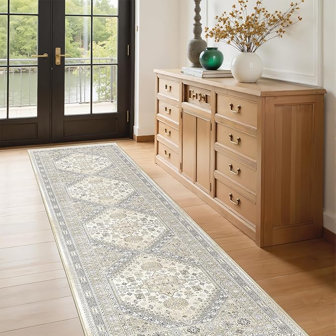 Restydon Runner Rug 2x8 Runners for Hallways Non Slip Washable Rugs, Beige
