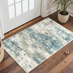 2x3 Rugs for Entryway Entrance Kitchen Bathroom, Machine Washable Modern Abstract Soft Area Rug, Low Pile Indoor Floor Carpet with Non Slip Backing, Navy Beige