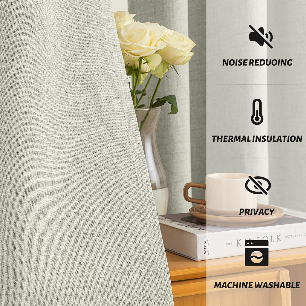 Yakamok Cream Linen Textured Curtains 90 Inches Long for Living Room