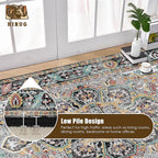 Washable Area Rug 6' x 9' Vintage Traditional Persian Mat - Foldable Distressed Non-Slip Machine Washable Carpet for Living Room Bedroom Kitchen Home Decor - Slate and Multicolor