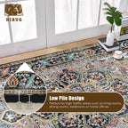 Washable Area Rug 8' x 10' Vintage Traditional Persian Mat - Foldable Distressed Non-Slip Machine Washable Carpet for Living Room Bedroom Kitchen Home Decor - Slate and Multicolor