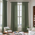 130 Inch Extra Long Curtain for Floor to Ceiling High Window Olive Green Linen Back Tab Curtains for Living Room Filtered and Breathable Semi Sheer Drapes Modern Farmhouse Boho Decor 52x130,2PCS