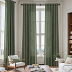 Olive Green Linen Curtains 124 Inch Extra Long for Living Room Back Tab Light Filtering Semi Sheer Drapes Modern Farmhouse Boho Decor Cotton Textured Curtain for Floor to Ceiling High Window 52x124