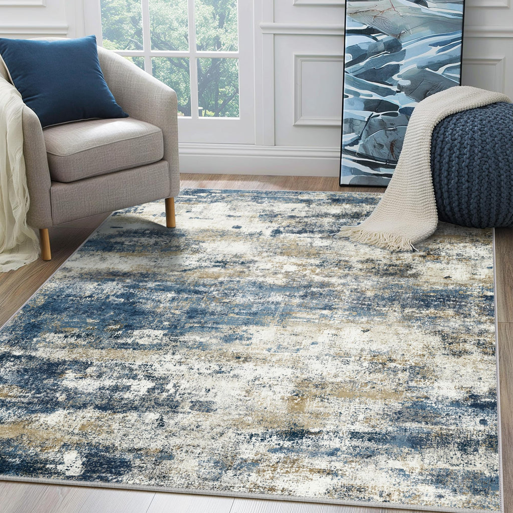 BEIMO 6x9 Area Rugs for Bedroom, Navy Beige Washable Abstract Non Slip Rug