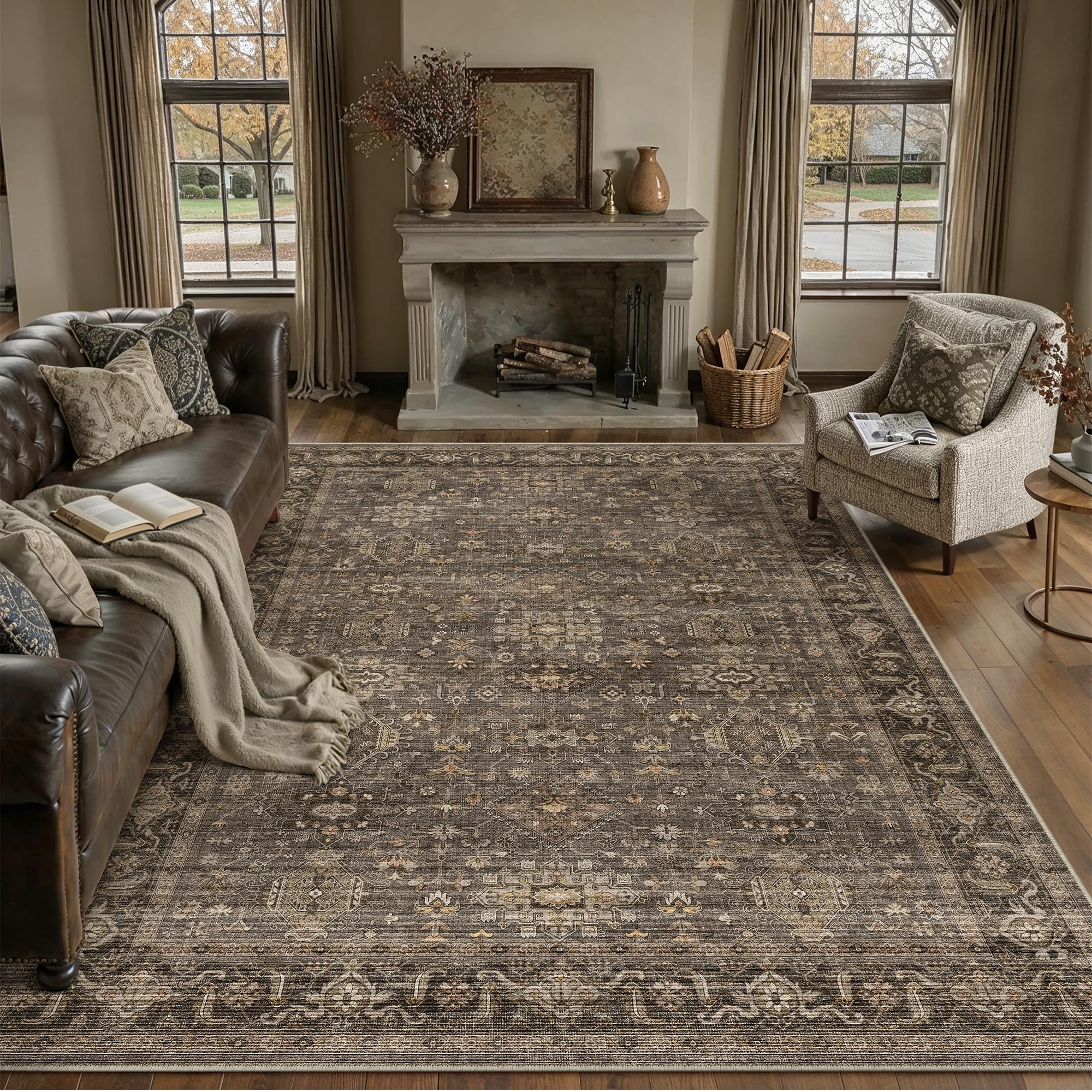 WondRg 10x14 Dark Brown Vintage Area Rug