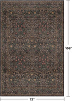 Dark Brown Washable Area Rug for Living Room - 6x9 Oriental Area Rug for Dining Room Under Table, Low Pile Non-Slip Floor Carpet for Bedroom - Vintage Botanical Floral Design & Stain Resistance