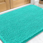 OLANLY Dog Door Mat for Muddy Paws 34x21, Absorbs Moisture and Dirt, Absorbent Non-Slip Washable Doormat, Quick Dry Chenille Mud Mat for Dogs, Entry Indoor Entryway Carpet for Inside Floor, Teal