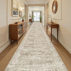Hallway Runner Rug 3x18 - Kitchen Rugs 18ft Washable Entryway Rug Vintage Kitchen Runners Non Slip Farmhouse Indoor Carpet Runner for Living Room Bedroom, Brown