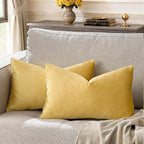 GIGIZAZA Yellow Velvet 20x12 Lumbar Decorative Throw Pillow Covers for Sofa Bed 2 Pack Soft Cushion Cover