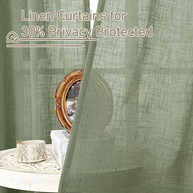 LAMIT Short Linen Window Curtains 30 Inches Long 2 Panels 34 x 30 Inch