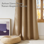 NICETOWN Caramel Faux Linen Room Darkening Rod Pocket Curtains 63 inch Length, W42 x L63, Light Blocking Thermal Insulated Noise Reducing Drapes for Bedroom Living Room Farmhouse Decor, 2 Panels
