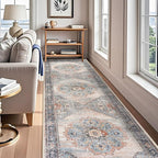 TOPRUUG Washable Runner Rug 4x12 - Hallway Runner Rug Kitchen Rugs and Mats Non Skid Washable Waterproof Carpet Runner for Living Room Bedroom Bathroom (Blue, 4X12)