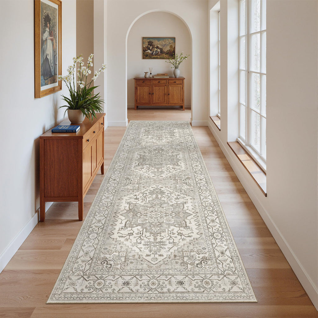 Madane Kitchen Runner 2'6''x8' Soft Rug Runners for Hallways, Beige/Brown