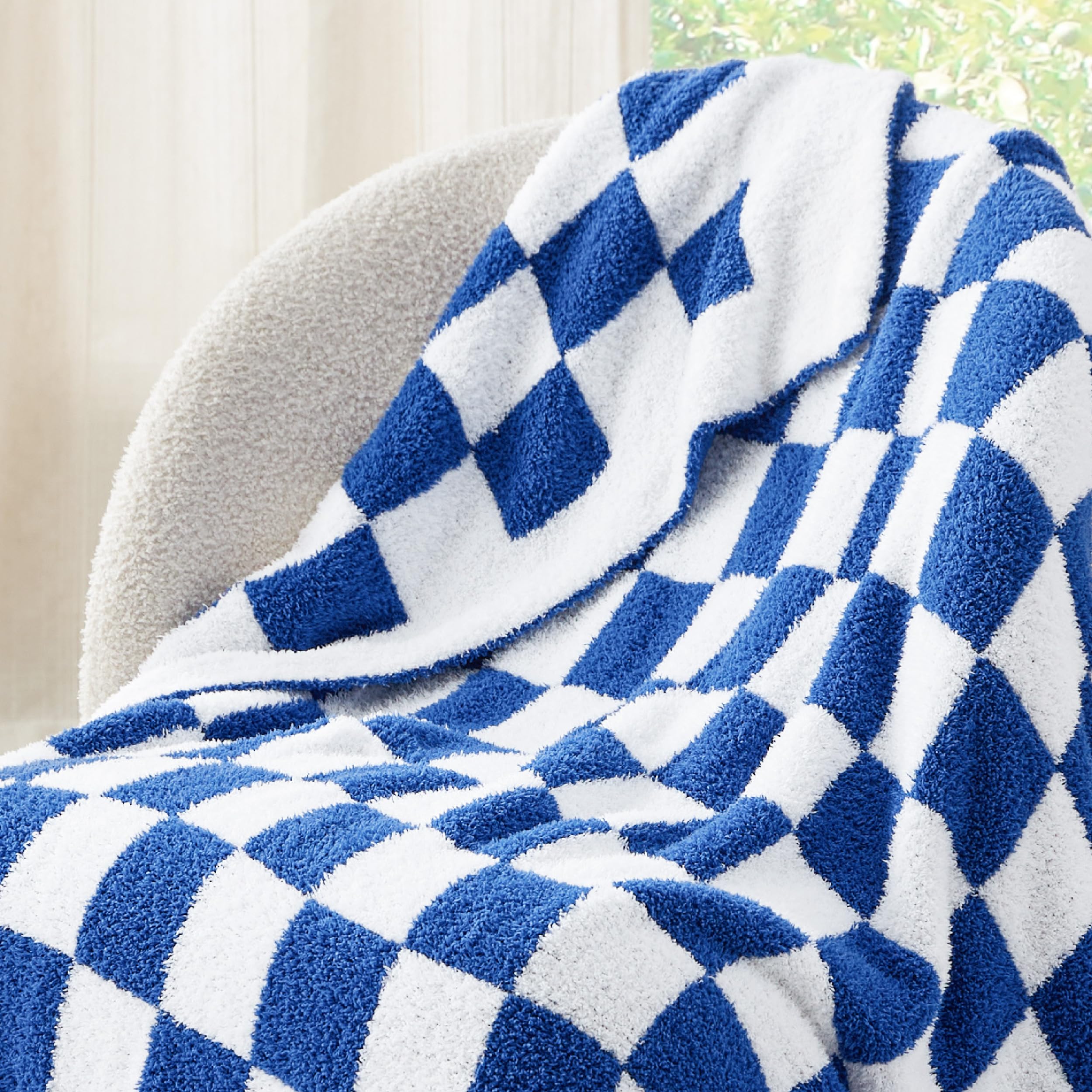 Bedsure GentleSoft Checkered Throw Blanket for Couch - Super Soft Cozy & Warm Knit Navy Blue Blankets, Breathable, Lightweight & Fluffy Plaid Blanket for Bed, Sofa, Gifts for Women Men, 50x60 Inches