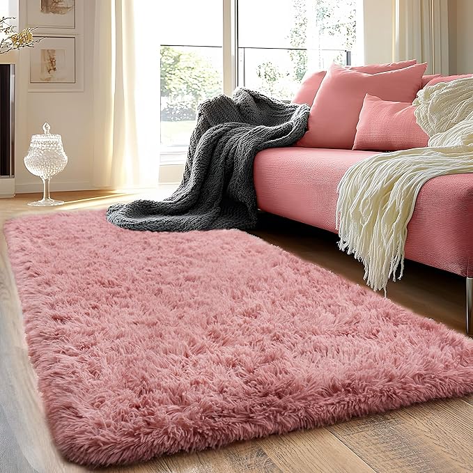 Quntue Runner Rugs for Bedroom 2x6 Rug Runners for Hallways Non Slip Soft Shag Bedside Rug, Fluffy Area Rug Throw Rugs for Living Room, Floor Carpet Runner for Nursery Kids Dorm, Blush
