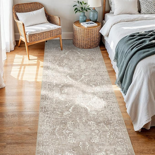 2x5 Washable Runner Rug: Vintage Medallion Kitchen Soft Rugs NaturalBeige