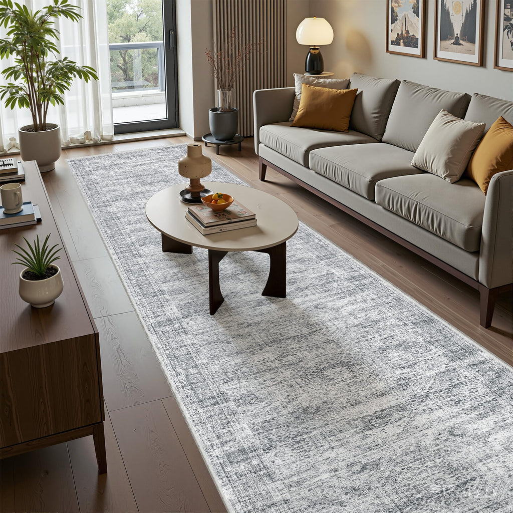 Restydon 2'6 x 12' Runner Rug Non Slip,Washable Kitchen Rugs,Grey