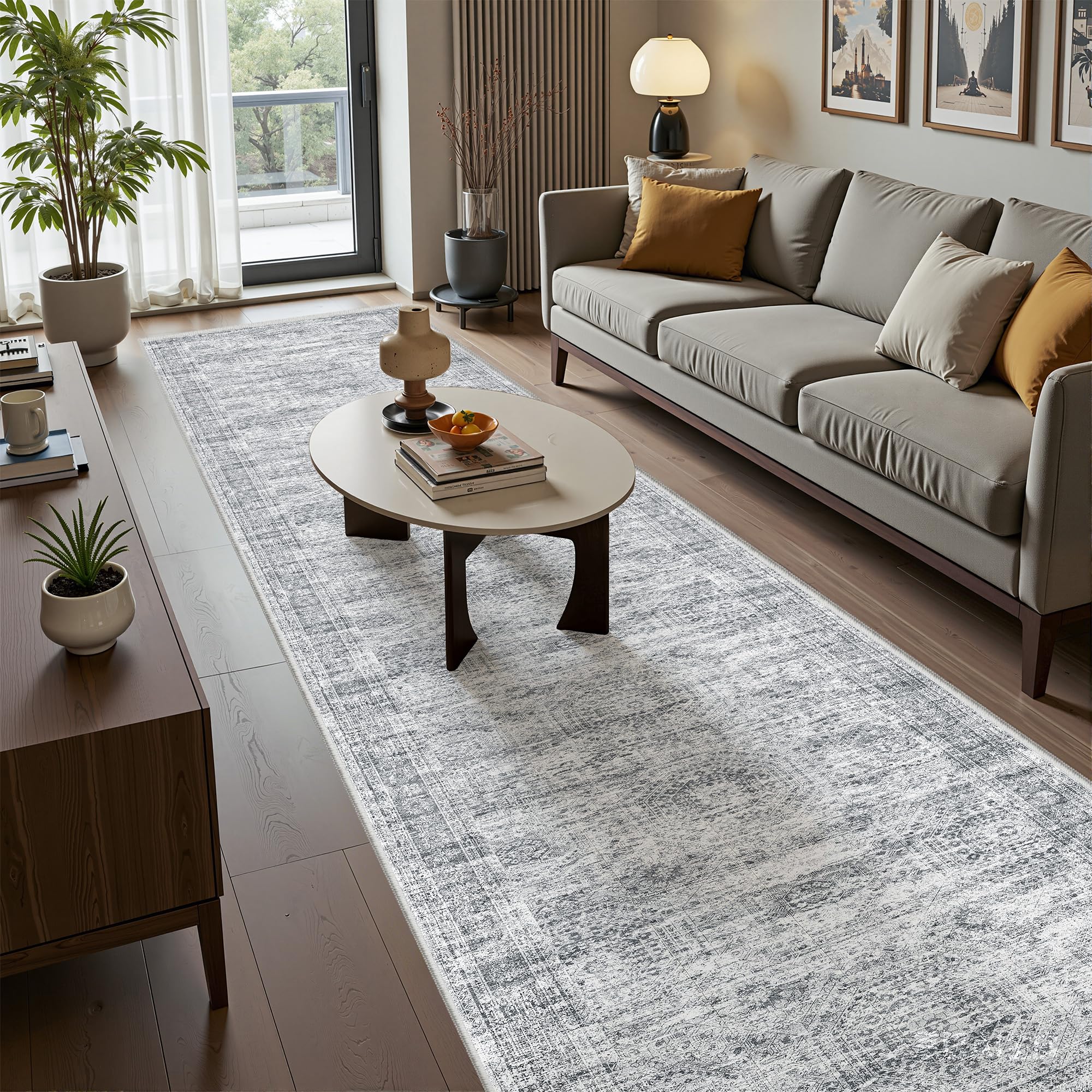 Restydon 2'6 x 12' Runner Rug Non Slip,Washable Kitchen Rugs,Grey