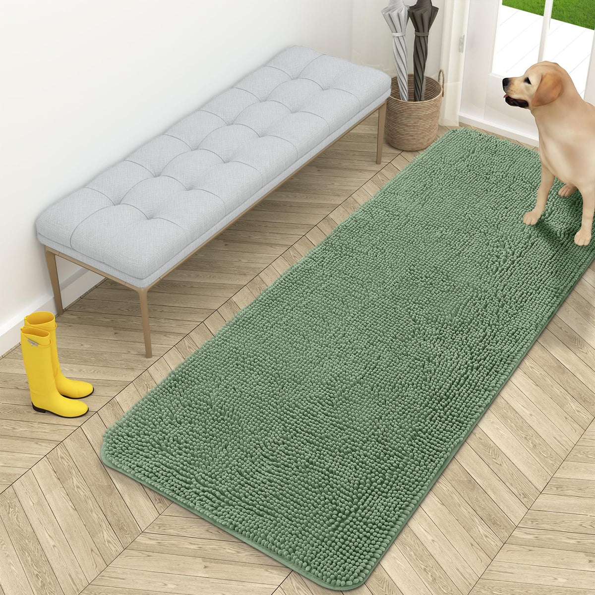 OLANLY Dog Door Mat for Muddy Paws 59x24, Super Absorbent Chenille Mud Mat