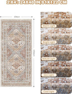 2x4 Washable Rug Runner for Bathroom, Soft Entryway Rug for Laundry Room, Kitchen, Vintage Hallway Runner for Bedroom, Anti-Slip Door Mat Indoor Entrance(Orange,2'x4')