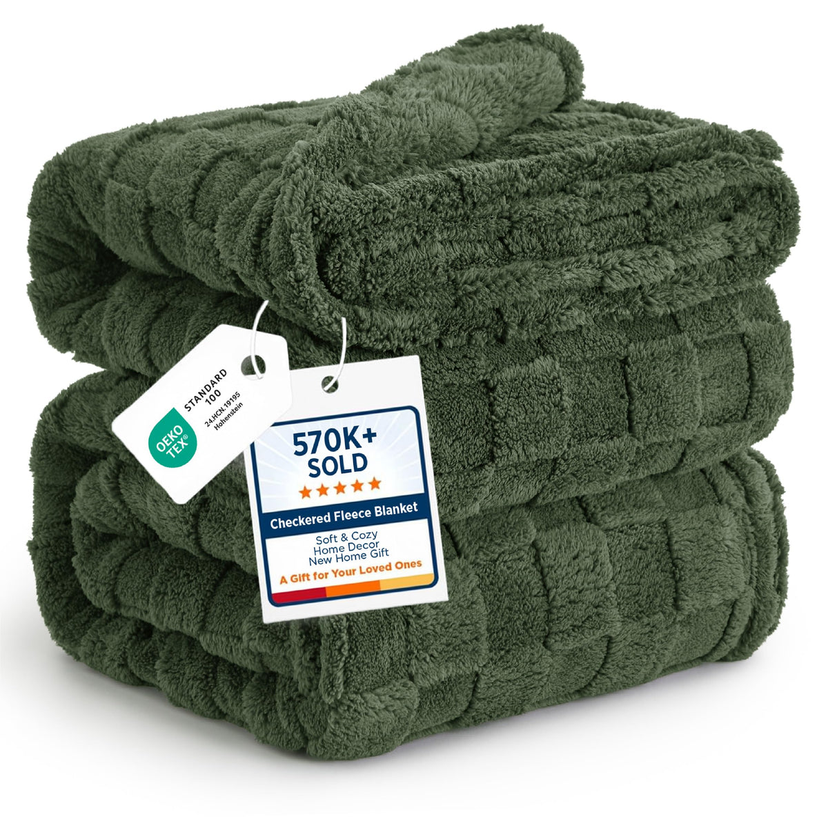Bedsure Checkered Soft Cozy King Blanket for Bed, Sage Green, 108"×90"