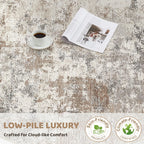 UERMEI 3x18 Washable Runner Rug for Hallway, Non Slip Low Pile Kitchen Carpet, Neutral Modern Abstract Indoor Floor Mat for Entryway Laundry, Kid & Pet Safe High Traffic Area, Brown Grey
