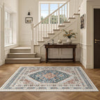 Restydon 3x5 Washable Area Rug for Entryway Non Slip Kitchen Rugs, Blue/Red