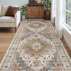 Madane 4x10 Wide Hallway Runner Rug Washable for Living Room, Turmeric/Grey