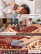SERISSA Runner Rug for Hallways, 2'6"x10' Washable Non Slip Kitchen Runner Rug, Long Boho Rug Vintage Red Black Hallway Stair Ultra Soft Print Floor Carpet for Bedroom Bathroom Laundry Room