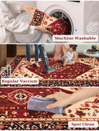 SERISSA 2'6"x14' Washable Non Slip Boho Runner Rug for Hallway，Red Black