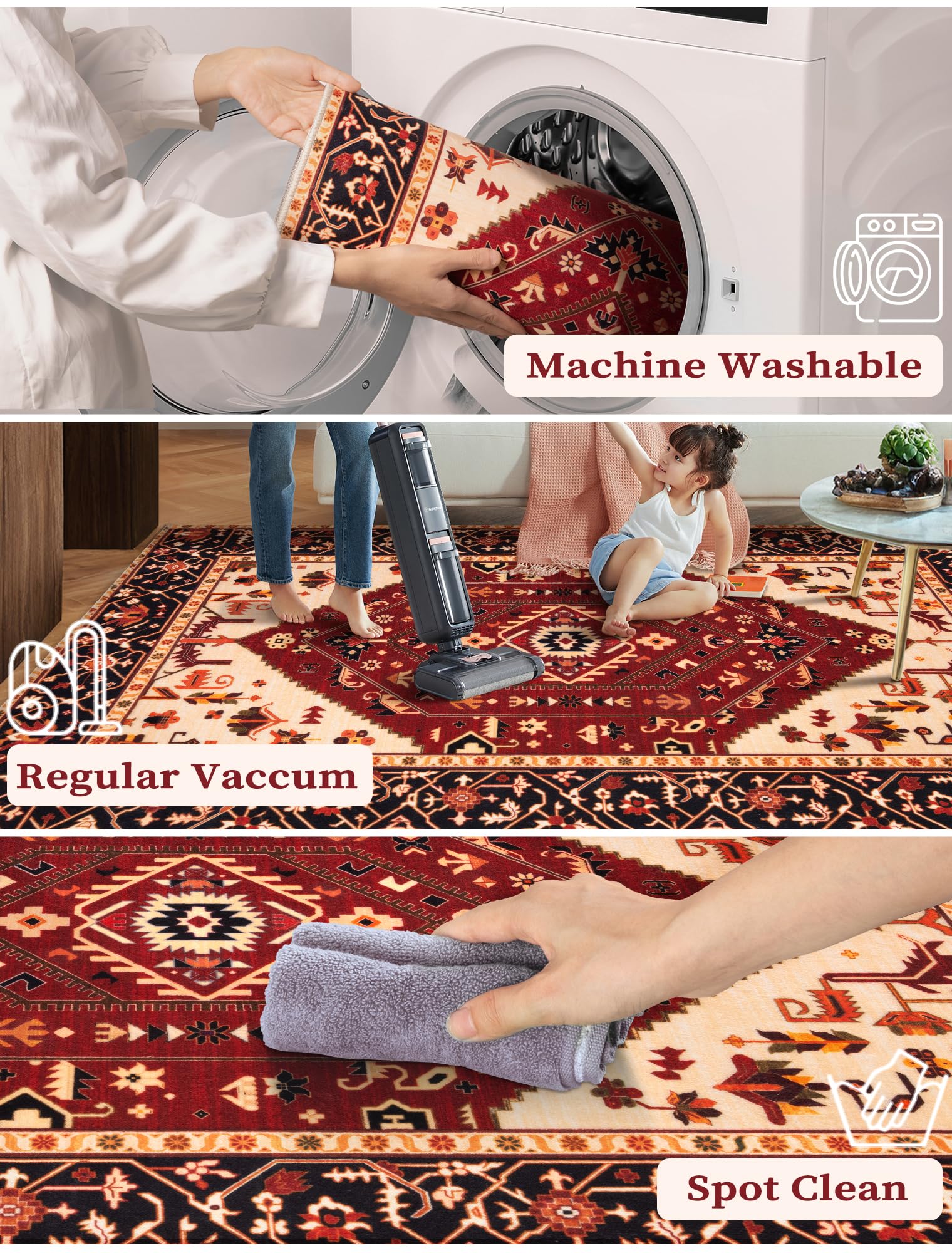 SERISSA 2'6"x14' Washable Non Slip Boho Runner Rug for Hallway，Red Black