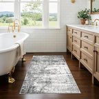 Washable 2x3 Entryway Area Rugs: Abstract Water Resistant Kitchen Rug Non-Slip Durable Doormat for High-Traffic Area Soft Bedroom Beside Carpet Indoor Low Pile Floor Mat for Families(2x3,Black/Grey)