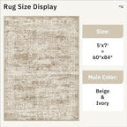 5x7 Area Rugs Brown Low Pile Indoor Washable Trendy Faded Style Rugs for Bedroom Living Room Dining Room Foldable Non-Slip Thin Print Mat