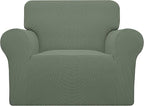 Easy-Going Stretch Chair Sofa Slipcover 1-Piece Couch Sofa Cover Furniture Protector Soft with Elastic Bottom for Kids, Pet. Spandex Jacquard Fabric Small Checks (Chair, Greyish Green)