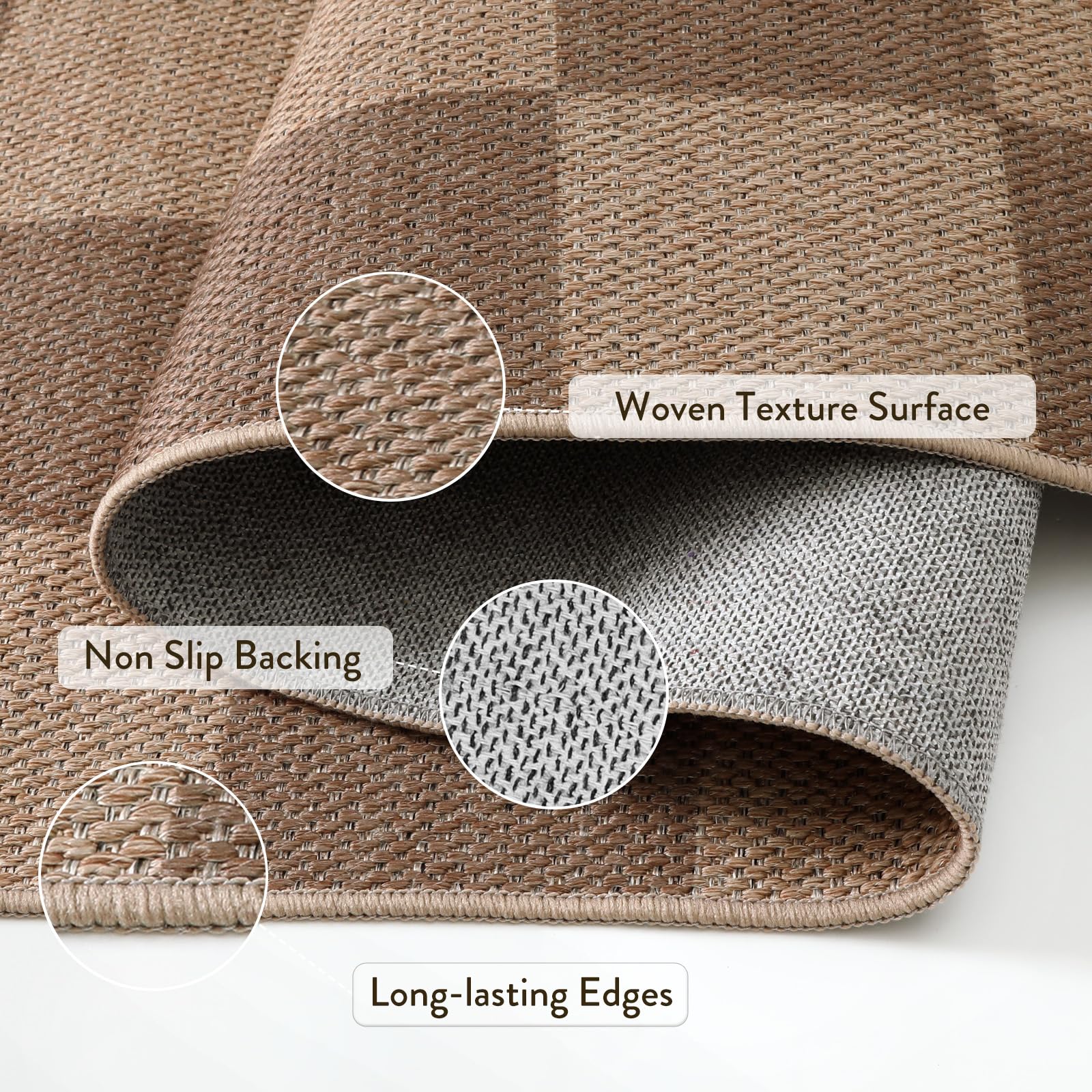 Lahome Checkered Easy Jute 3x5 Outdoor Rug, Washable Rugs for Entryway