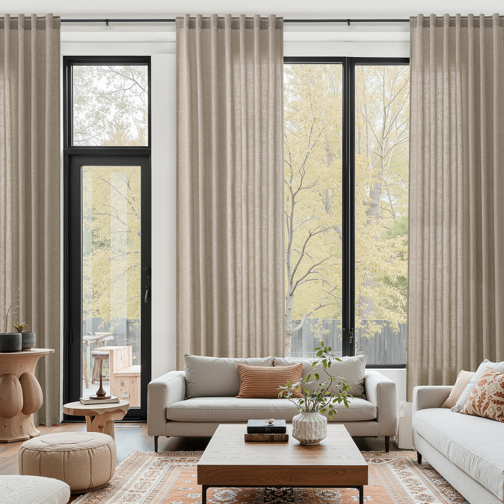 Cobblestone Linen Curtains for Living Room 126 Inches Long Light Filtering Semi Sheer Curtain Back Tab Modern Farmhouse Decor Elegant Drapes Floor to Ceiling High Window for Bedroom 52x126, 2 Panels