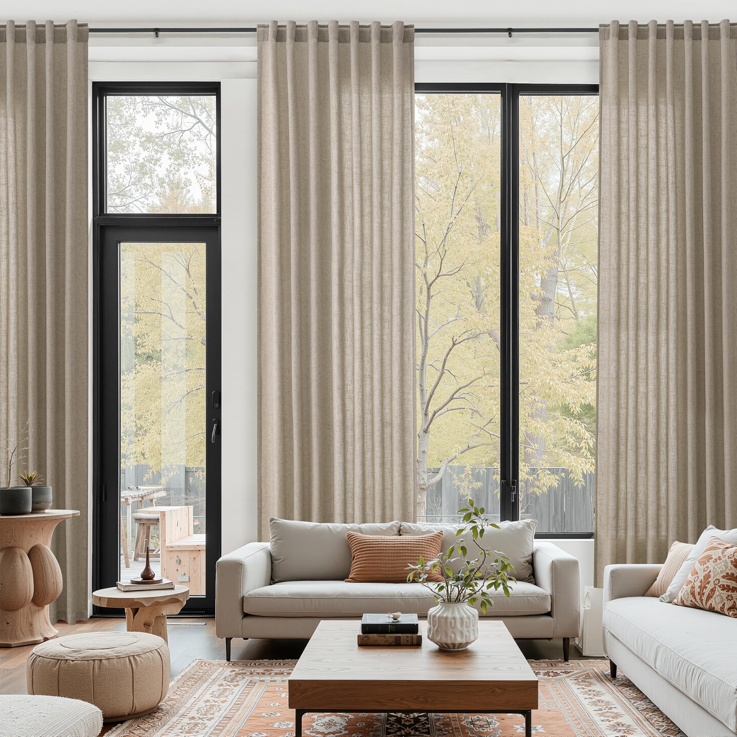 Cobblestone Linen Curtains for Living Room 126 Inches Long Light Filtering Semi Sheer Curtain Back Tab Modern Farmhouse Decor Elegant Drapes Floor to Ceiling High Window for Bedroom 52x126, 2 Panels
